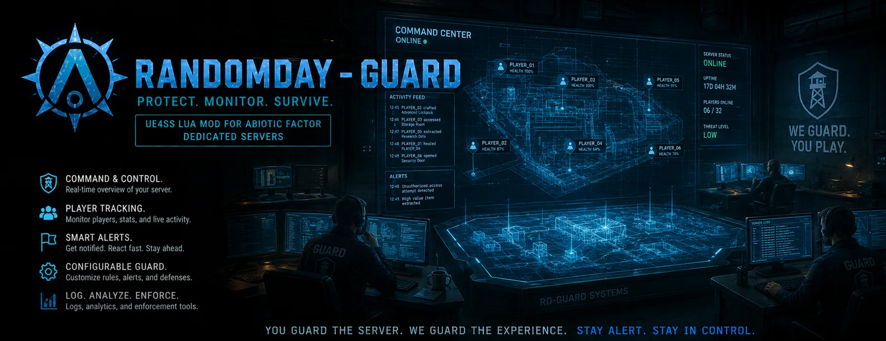 Portada pública de RandomDayGuard para servidores dedicados de Abiotic Factor.